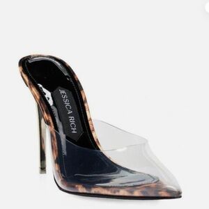 Jessica Rich Clear Pointed Toe Pump with Leopard Accents